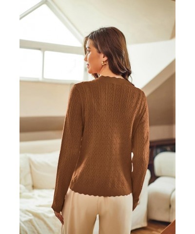 Women's 2024 Long Sleeve Cropped Cardigan Sweaters Lightweight Crochet Button Down Cardigans Shrug S-2XL Red Brown $15.12 Swe...