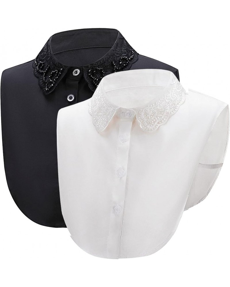 Womens Half-Shirt Dickey Collar, Detachable Fake Collars Beadedblackwhite $9.00 Tops