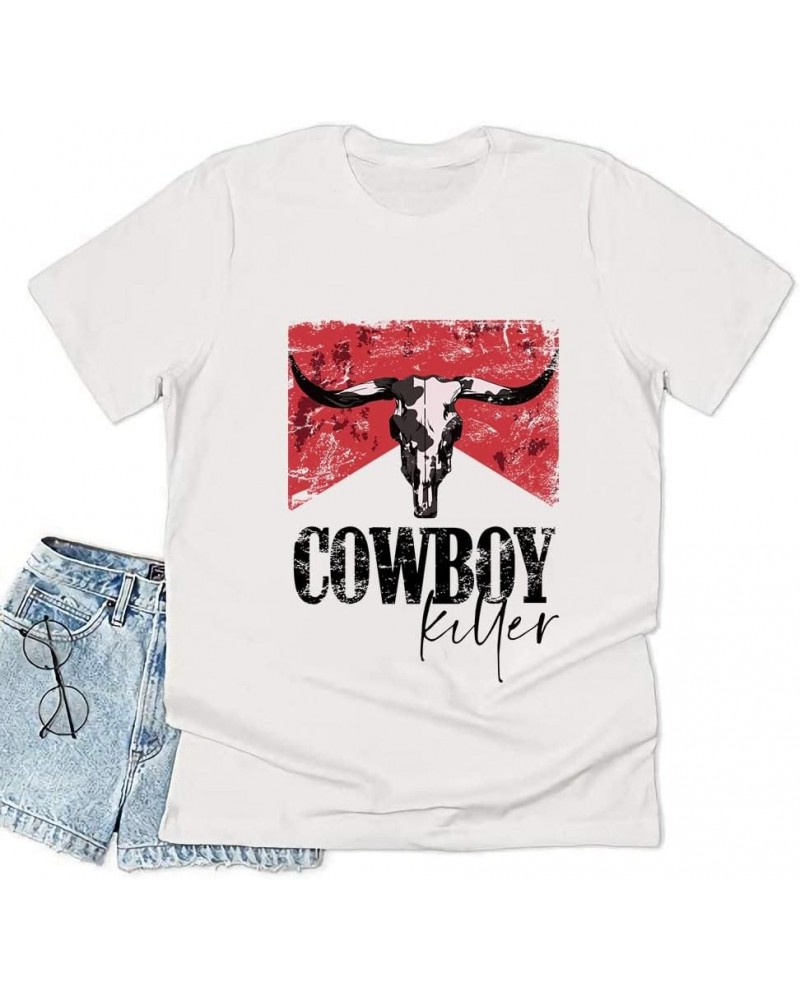 Let 'er Rip Cowboy Short Sleeve Country Music Women's T Shirt Letter Print Tees Vintage Graphic Top White $11.39 T-Shirts