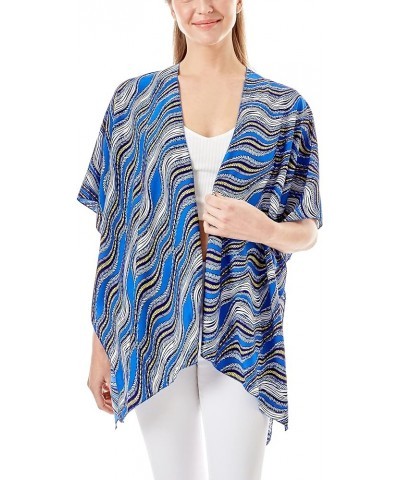 Me Plus Women Swimsuit Beach Cover up Fashion Half Ruffled Shawl Bikini Beachwear Bathing Suit Wavey Stripes - Blue $8.80 Swi...