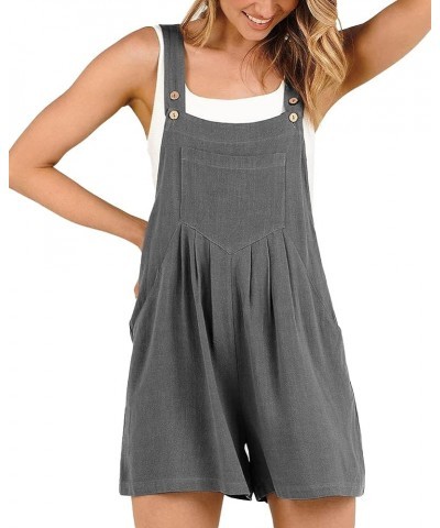 Women's Summer Cotton Short Overalls Cute Adjustable Straps Loose Wide Leg Bib Jumpsuits Rompers with Pockets Dark Grey $15.2...