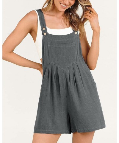 Women's Summer Cotton Short Overalls Cute Adjustable Straps Loose Wide Leg Bib Jumpsuits Rompers with Pockets Dark Grey $15.2...