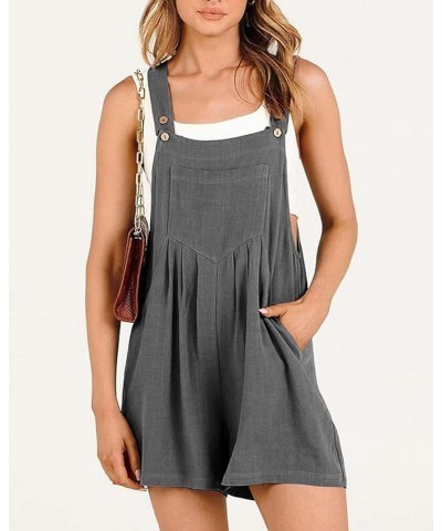 Women's Summer Cotton Short Overalls Cute Adjustable Straps Loose Wide Leg Bib Jumpsuits Rompers with Pockets Dark Grey $15.2...