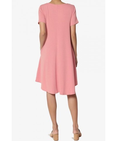 Women's Strappy Caged Scoop Neck 3/4 Sleeve Flowy Swing Pocket T-Shirt Dress Dusty Rose S/S $11.02 Tops