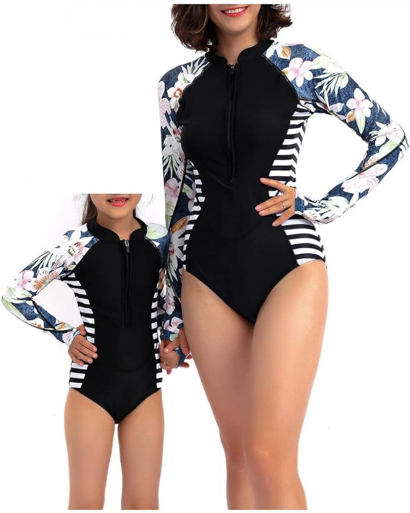 Women and Girls Matching Swimsuit: Long Sleeve One Piece Rash Guard Bathing Suit UPF 50+ (Please Order Separately) White and ...