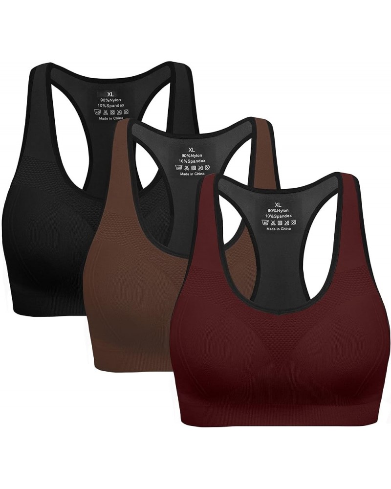 Racerback Sports Bras for Women with Pads - High Impact Athletic Tank Tops for Yoga and Workout Black/Burgundy/Coffee $21.50 ...