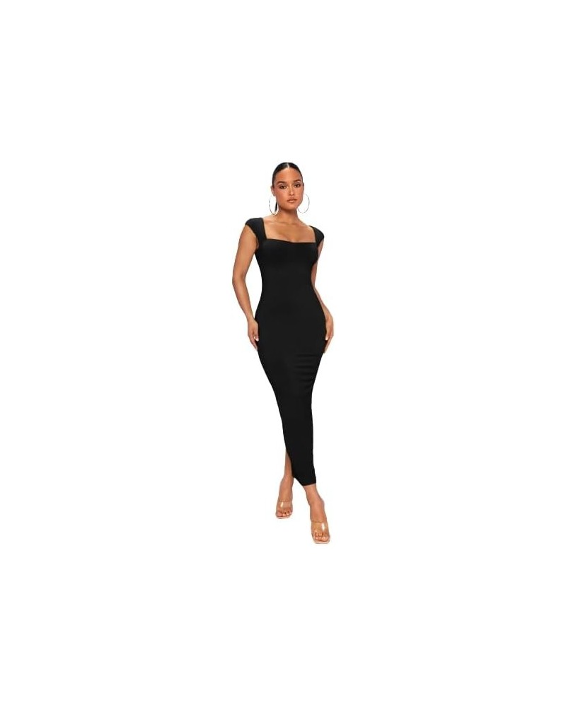 Women's Square Neck Sleeveless Split Back Maxi Bodycon Pencil Dress Black $18.86 Dresses