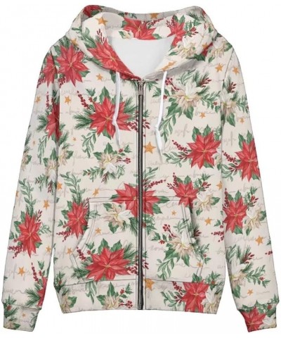 Women's Zip Up Hoodies Long Sleeve Outwear Cute Graphic Hooded Sweatshirts Coat With Pockets Red Flowers $19.88 Hoodies & Swe...