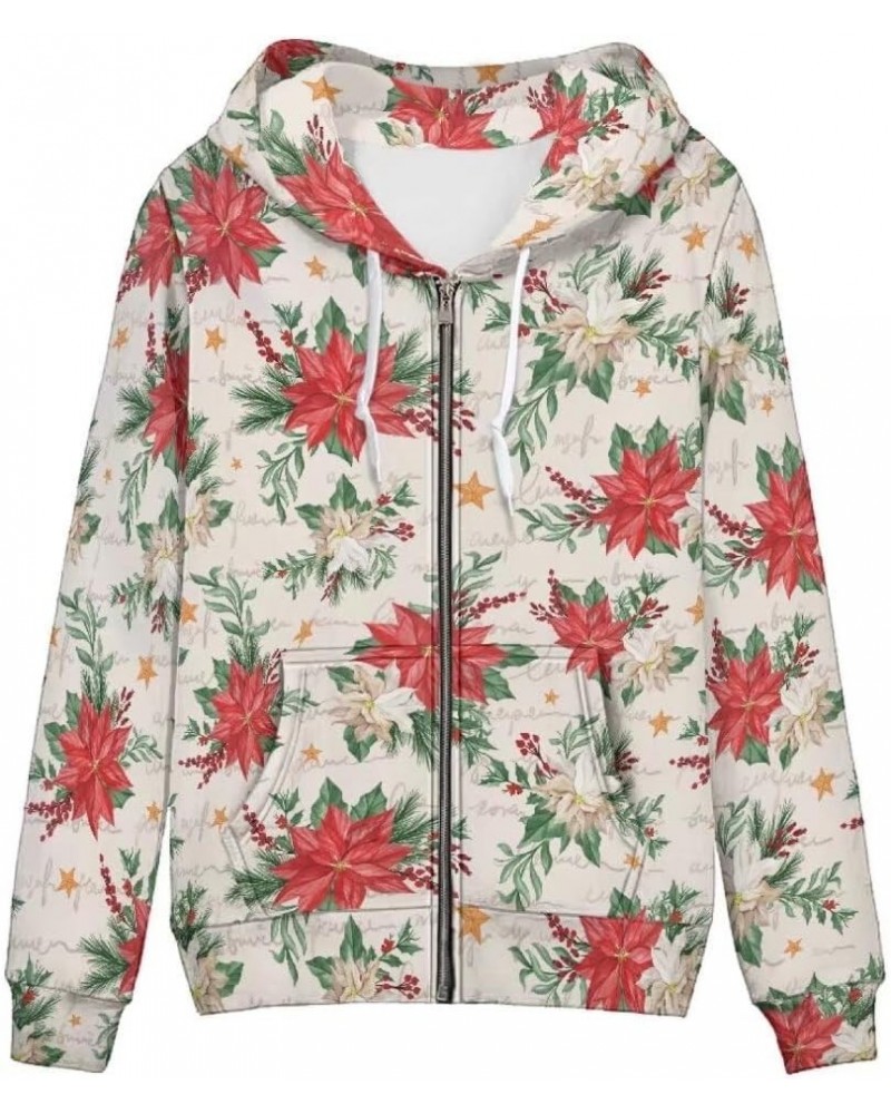 Women's Zip Up Hoodies Long Sleeve Outwear Cute Graphic Hooded Sweatshirts Coat With Pockets Red Flowers $19.88 Hoodies & Swe...