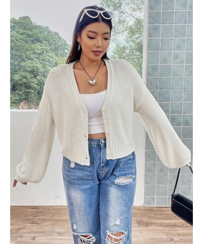 Women's Plus Size Waffle Knit V Neck Button Down Long Sleeve Cropped Cardigan Sweater White Plus $16.95 Sweaters