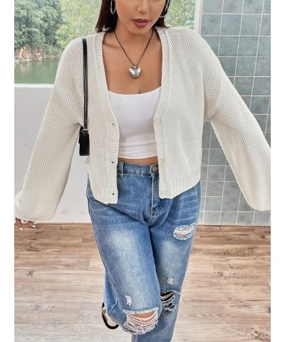 Women's Plus Size Waffle Knit V Neck Button Down Long Sleeve Cropped Cardigan Sweater White Plus $16.95 Sweaters