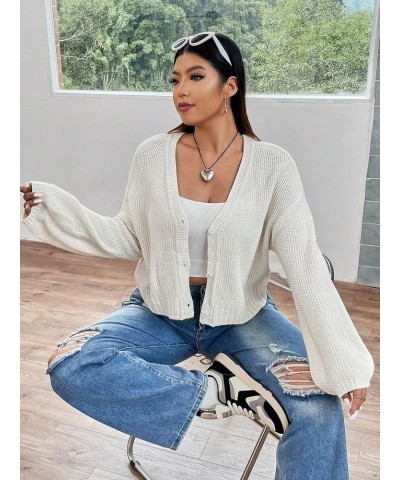 Women's Plus Size Waffle Knit V Neck Button Down Long Sleeve Cropped Cardigan Sweater White Plus $16.95 Sweaters