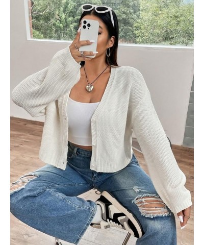 Women's Plus Size Waffle Knit V Neck Button Down Long Sleeve Cropped Cardigan Sweater White Plus $16.95 Sweaters