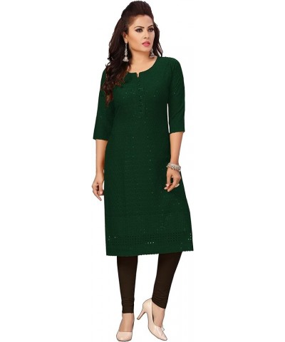 Rayon Hakoba Chikhan Embroidery & Sequins work Kurti for Womens Tunic Top Indian Kurta Bottle-green $23.76 Tops