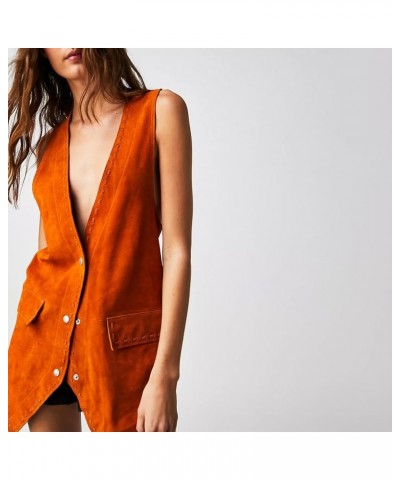 Women Suede Vest Sleeveless V-neck Waistcoat Jacket Button Cardigan Loose Outwear Gilet Tops Brown $11.25 Vests