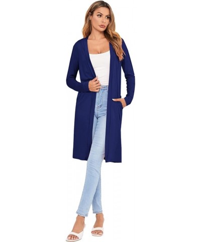 Women's Long Sleeve Open Front Long Duster Cardigan Lightweight Outerwear Navy Blue $14.99 Sweaters