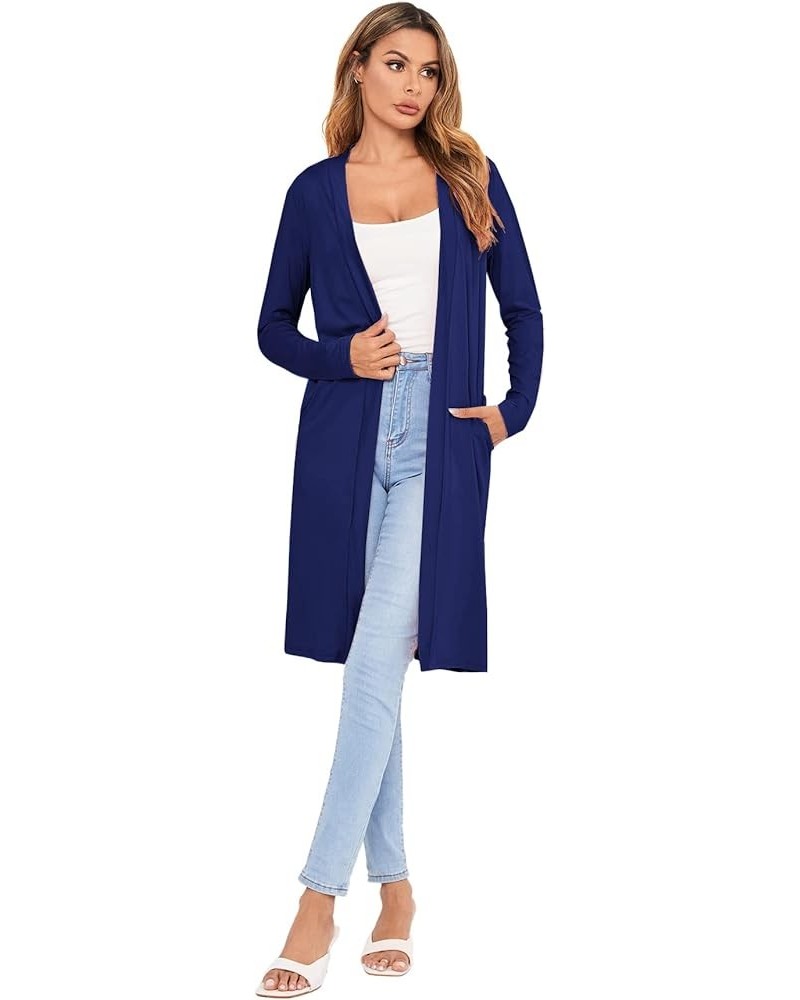 Women's Long Sleeve Open Front Long Duster Cardigan Lightweight Outerwear Navy Blue $14.99 Sweaters