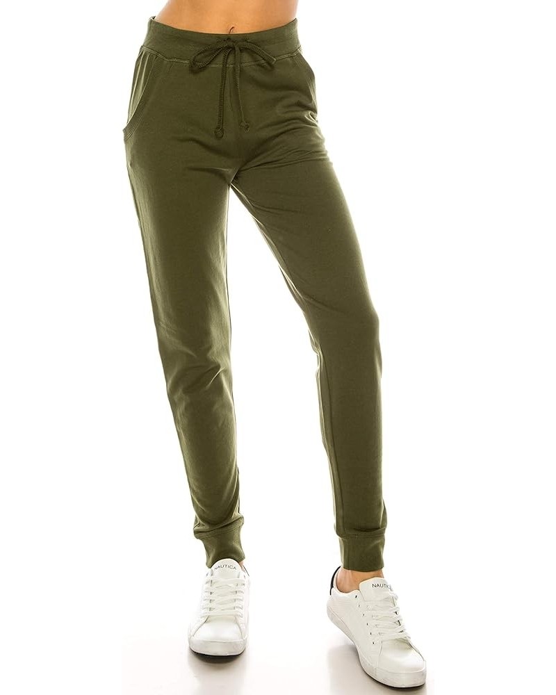 Women's Casual Jogger Pants Sweatpants - Relaxed Fit Elastic Waist Drawstring Pocket French Terry Running Yoga Workout Olive ...