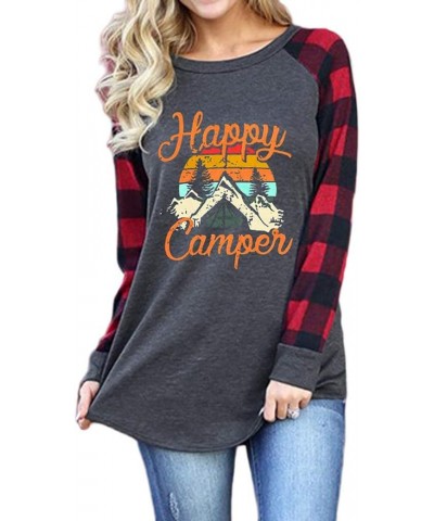 Women's Graphic Printed Raglan Plaid Long Sleeve Casual Pullover Tunic Tops Happy Camper $11.25 Hoodies & Sweatshirts