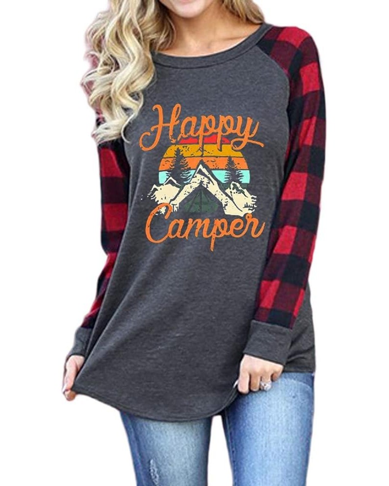 Women's Graphic Printed Raglan Plaid Long Sleeve Casual Pullover Tunic Tops Happy Camper $11.25 Hoodies & Sweatshirts