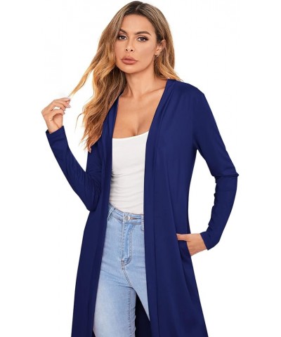 Women's Long Sleeve Open Front Long Duster Cardigan Lightweight Outerwear Navy Blue $14.99 Sweaters