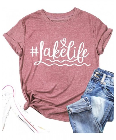 Lake Life Shirt Women Lake Graphic T Shirts Summer Vacation Beach Tshirt Casual Short Sleeve Tee Tops Pink $11.28 T-Shirts