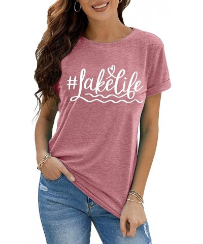 Lake Life Shirt Women Lake Graphic T Shirts Summer Vacation Beach Tshirt Casual Short Sleeve Tee Tops Pink $11.28 T-Shirts