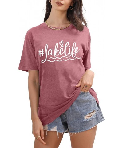 Lake Life Shirt Women Lake Graphic T Shirts Summer Vacation Beach Tshirt Casual Short Sleeve Tee Tops Pink $11.28 T-Shirts