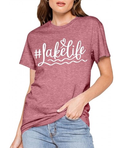 Lake Life Shirt Women Lake Graphic T Shirts Summer Vacation Beach Tshirt Casual Short Sleeve Tee Tops Pink $11.28 T-Shirts