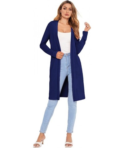 Women's Long Sleeve Open Front Long Duster Cardigan Lightweight Outerwear Navy Blue $14.99 Sweaters