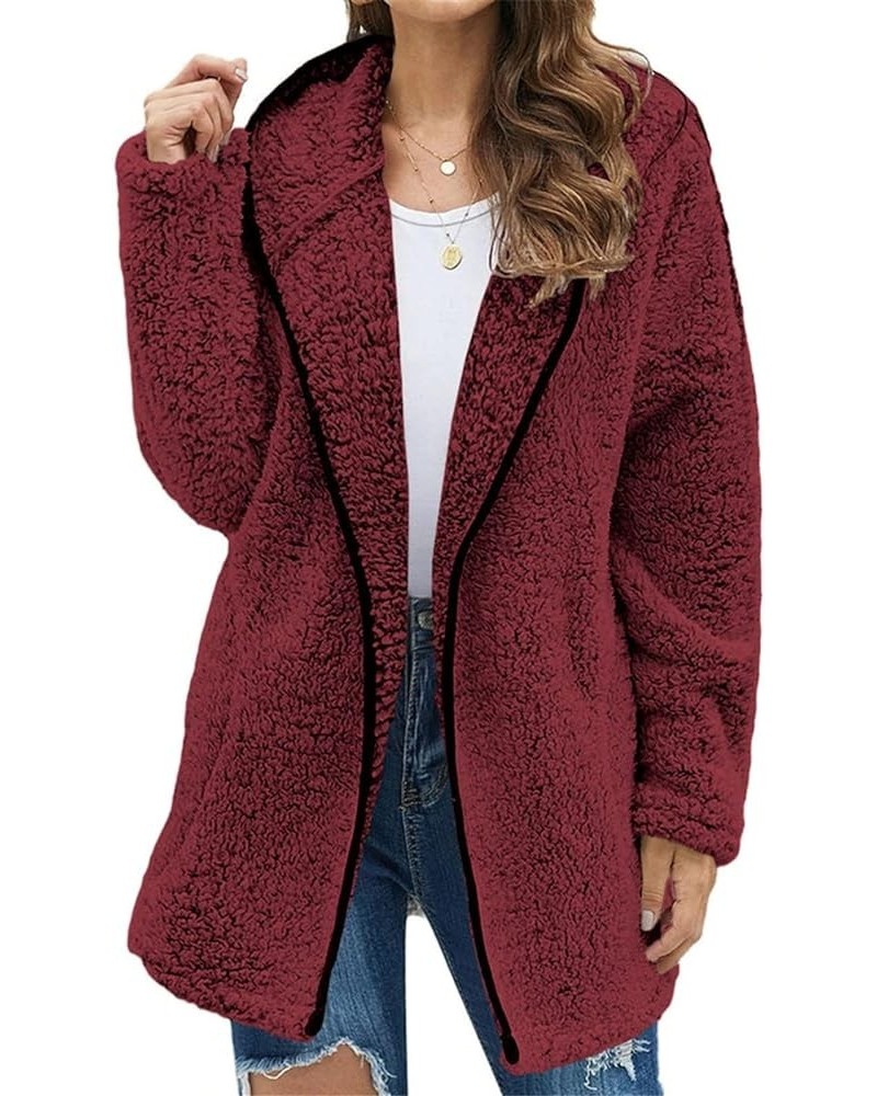 Women's Fashion Winter Coat Long Sleeve Zip up Lapel Shaggy Oversized Jacket Lightweight Fuzzy Parka Outfits Wine XXL $18.59 ...