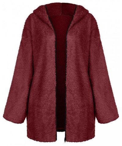 Women's Fashion Winter Coat Long Sleeve Zip up Lapel Shaggy Oversized Jacket Lightweight Fuzzy Parka Outfits Wine XXL $18.59 ...