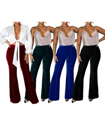 Women's Casual High Waist Velvet Elastic Waist Wide Leg Palazzo Pants Slim Fit Flare Trousers Long Pants Sweatpant Dark Green...