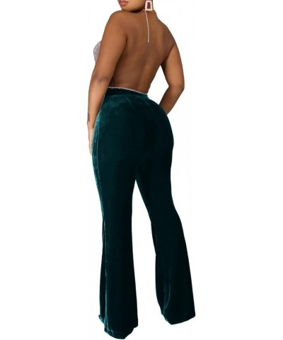 Women's Casual High Waist Velvet Elastic Waist Wide Leg Palazzo Pants Slim Fit Flare Trousers Long Pants Sweatpant Dark Green...