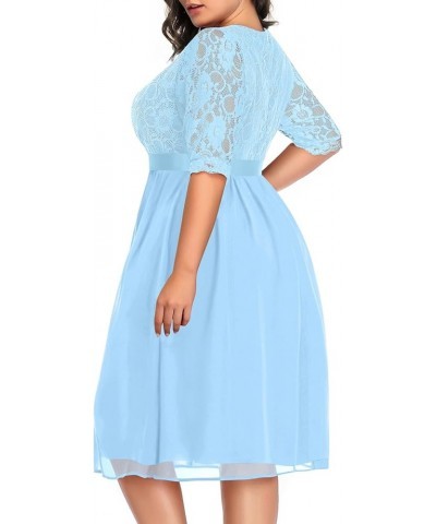 Plus Size Lace Chiffon Wrap V Neck Dresses Women Cocktail Wedding Guest Midi Dress Light Blue $28.80 Dresses