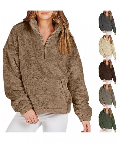 Women Sherpa Pullover Half Zip Fuzzy Fleece Oversized Sweatshirt Long Sleeve Fluffy Quarter Zip Pullover with Pocket A-lightb...