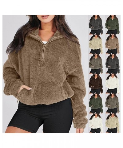 Women Sherpa Pullover Half Zip Fuzzy Fleece Oversized Sweatshirt Long Sleeve Fluffy Quarter Zip Pullover with Pocket A-lightb...