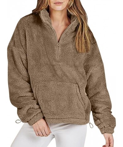 Women Sherpa Pullover Half Zip Fuzzy Fleece Oversized Sweatshirt Long Sleeve Fluffy Quarter Zip Pullover with Pocket A-lightb...