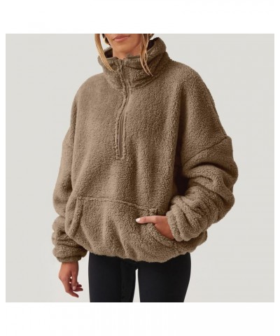 Women Sherpa Pullover Half Zip Fuzzy Fleece Oversized Sweatshirt Long Sleeve Fluffy Quarter Zip Pullover with Pocket A-lightb...