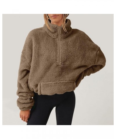 Women Sherpa Pullover Half Zip Fuzzy Fleece Oversized Sweatshirt Long Sleeve Fluffy Quarter Zip Pullover with Pocket A-lightb...