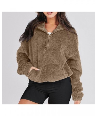 Women Sherpa Pullover Half Zip Fuzzy Fleece Oversized Sweatshirt Long Sleeve Fluffy Quarter Zip Pullover with Pocket A-lightb...