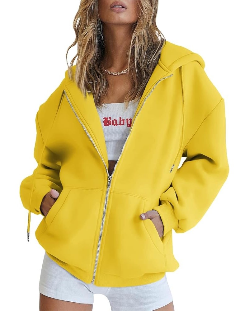 Women's Cute Hoodies Teen Girl Fall Jacket Oversized Sweatshirts Casual Drawstring Zip Up Y2K Hoodie with Pocket Yellow $18.4...