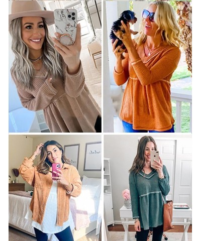 Womens V Neck Waffle Tunic Top Long Sleeve Peplum Pullover Babydoll Casual Flowy Swing Tshirts Pullover Sweaters Red $17.49 S...