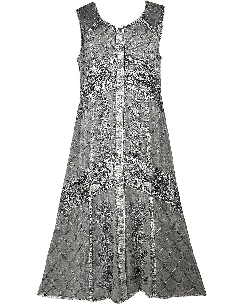 Women’s Boho Gypsy Summer Sleeveless Wide Strap Long Embroidered Button Down Sun Dress Gown Silver $37.93 Dresses