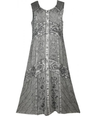 Women’s Boho Gypsy Summer Sleeveless Wide Strap Long Embroidered Button Down Sun Dress Gown Silver $37.93 Dresses