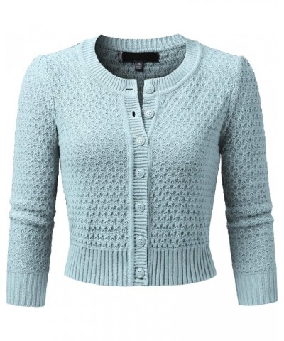 Women's 3/4 Sleeve Crew Neck Button Down Cotton Knit Cropped Cardigan Sweater (S-3XL) Jcd005_lightblue $15.02 Sweaters