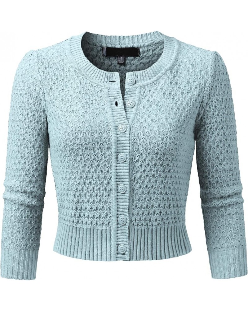 Women's 3/4 Sleeve Crew Neck Button Down Cotton Knit Cropped Cardigan Sweater (S-3XL) Jcd005_lightblue $15.02 Sweaters