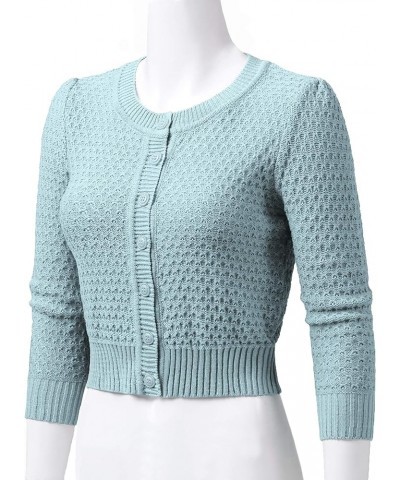 Women's 3/4 Sleeve Crew Neck Button Down Cotton Knit Cropped Cardigan Sweater (S-3XL) Jcd005_lightblue $15.02 Sweaters