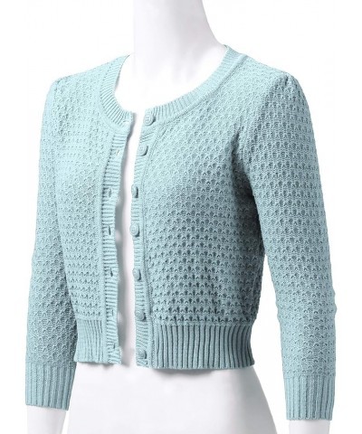 Women's 3/4 Sleeve Crew Neck Button Down Cotton Knit Cropped Cardigan Sweater (S-3XL) Jcd005_lightblue $15.02 Sweaters