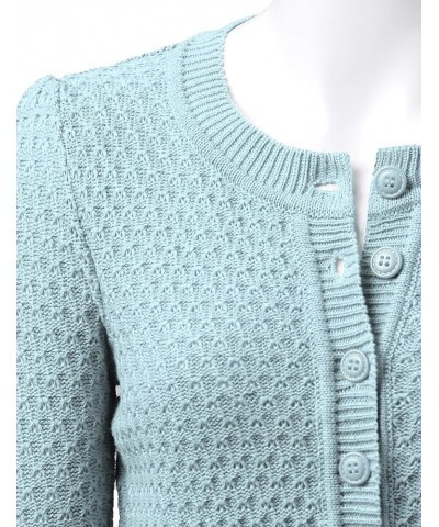 Women's 3/4 Sleeve Crew Neck Button Down Cotton Knit Cropped Cardigan Sweater (S-3XL) Jcd005_lightblue $15.02 Sweaters